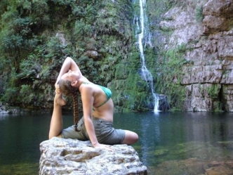 Tanya Botha Pigeon Pose at Waterfall